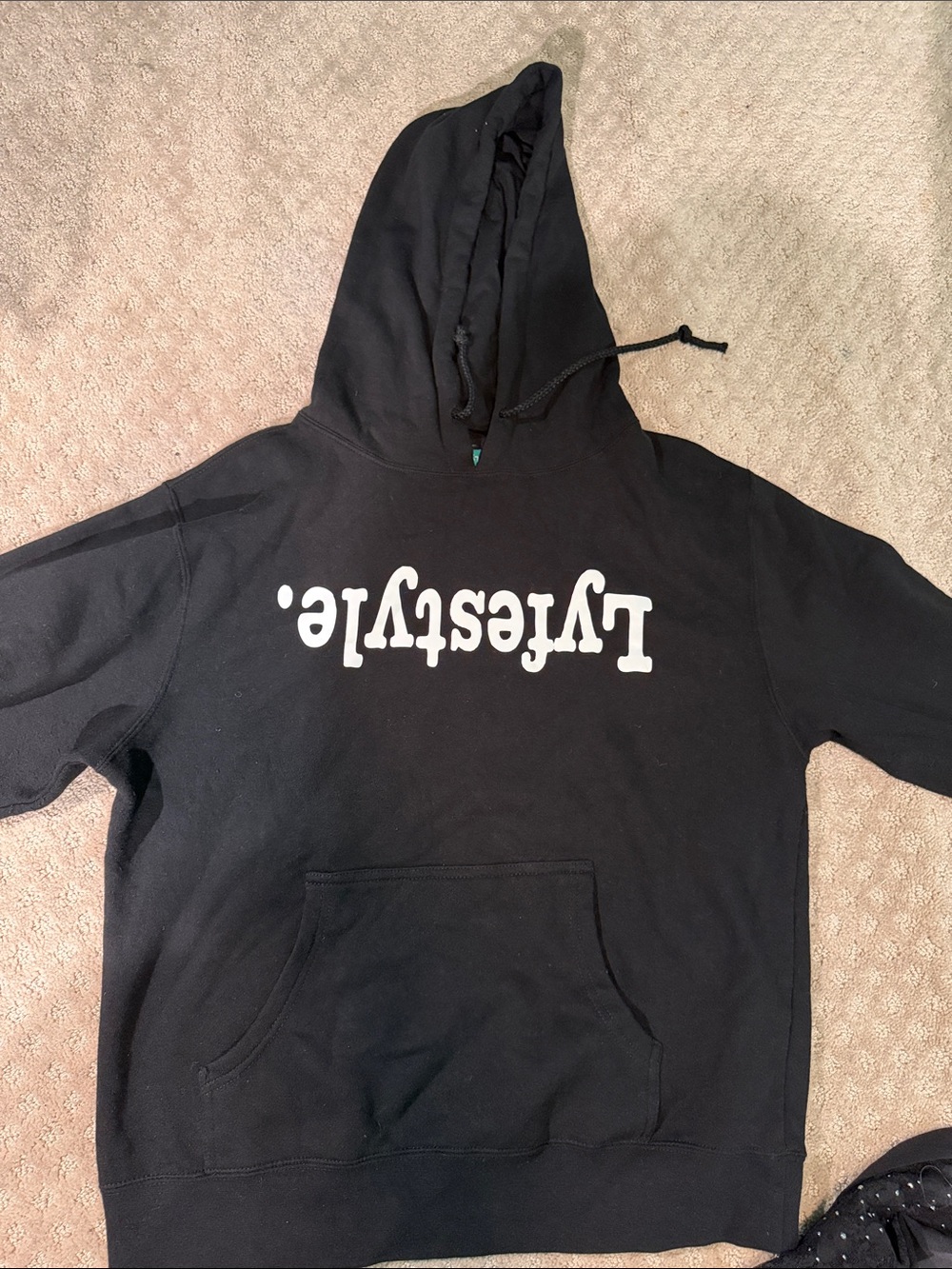 Black Hoodie with White Upside-Down Text
